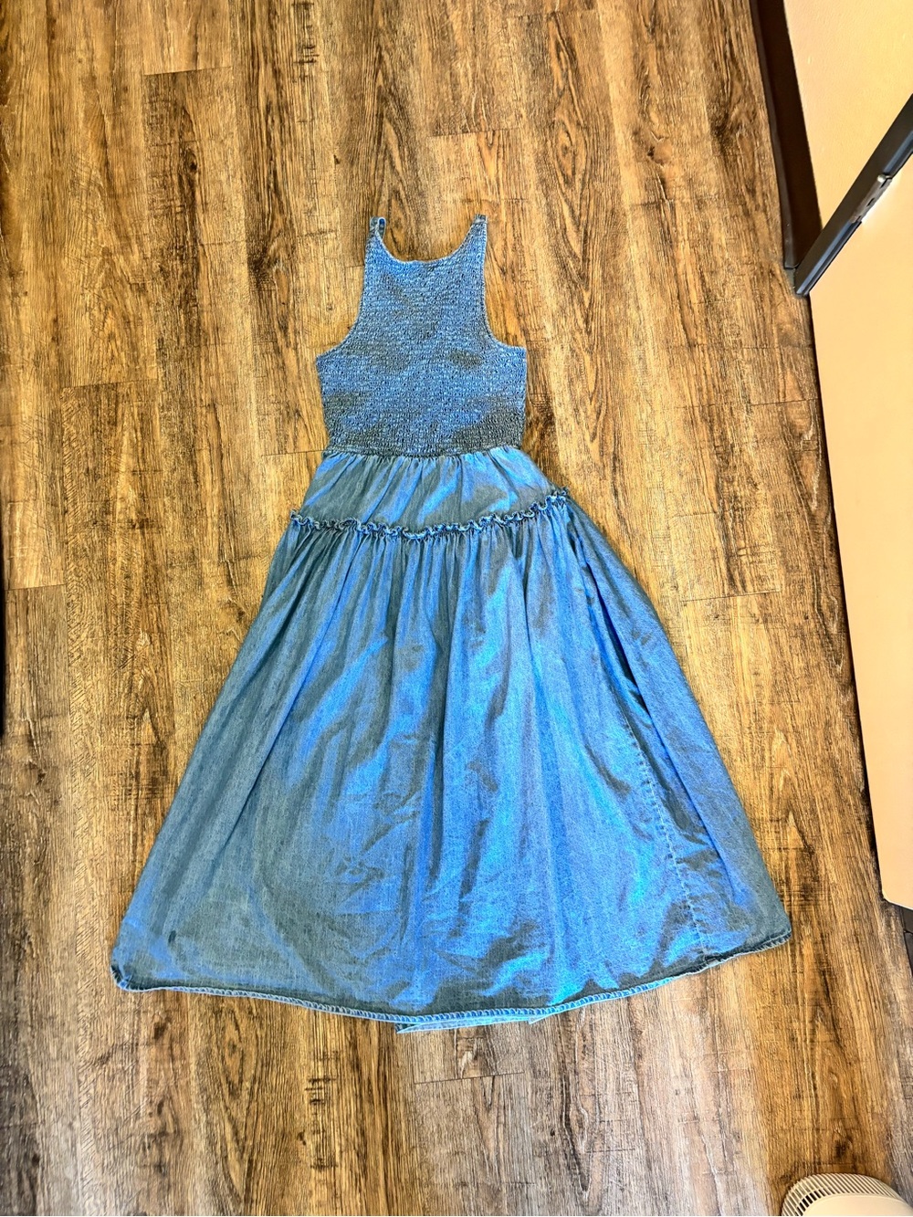 Avec Les Filles Blue 100% cotton Sleeveless Smocked Maxi Dress